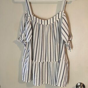 Striped Off-Shoulder Top - Blue and White